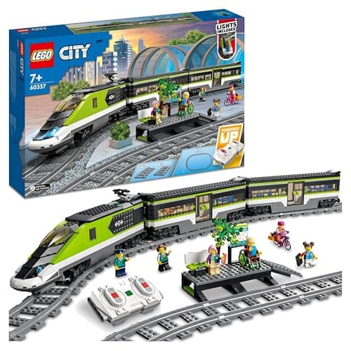Image of LEGO City Express Passenger Train Set - incl. a Remote Controlled Train Toy with Working Headlights, 2 Coaches, 24 Track Pieces & 6 Minifigures - Gift for 7+ Year Old Boys & Girls - 60337