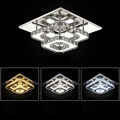 Image of Finktonglan Crystal LED Ceiling Light, Ceiling Crystal Lamp Stainless Steel K9 Modern Flush Mount Lights Fixture Square Chandelier Ceiling Lamp for Dining Room Living Room Bedroom (Multicolor)