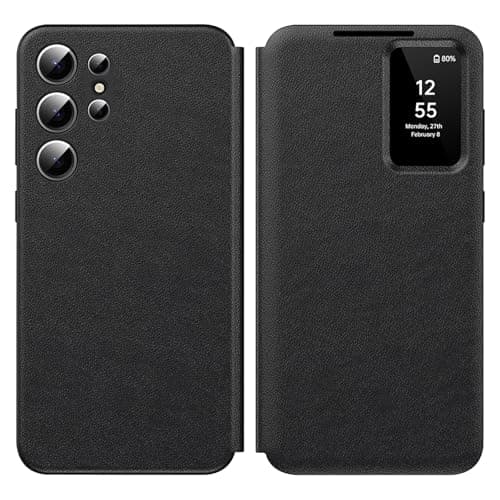 Image of Ailicici for Samsung S23 Ultra Case Smart View, Wallet Case with Clear S View, Flip Folio Leather Protective Cover for Samsung Galaxy S23 Ultra 5G, Premium View Cover with Clear Time Window Case