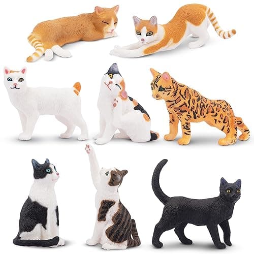 Image of toymany 8PCS Realistic Cat Figurines, Educational Kitten Figures Toy Set, Halloween Decorations Easter Eggs Cake Topper Christmas Birthday Gift for Kids Boys Girls Children
