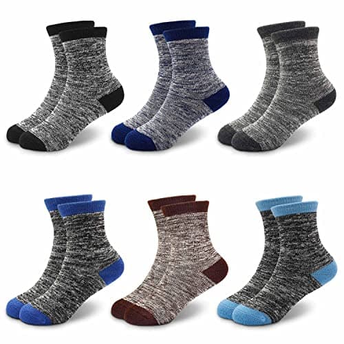 Image of GENTABY Boys Thick Socks Kids Winter Thermal Socks Striped Walking Warm Boot Cosy Hiking socks for 10-14 Years Boys Girls Toddlers Gift Socks 6 Pairs