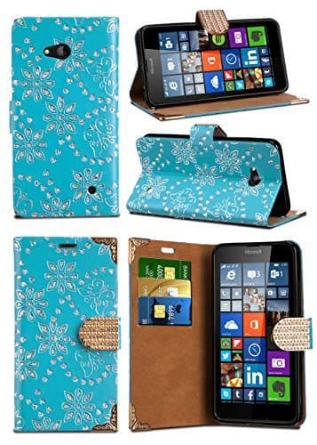 Image of For HTC Desire 320 - Crystal Glitter Sparkle Diamond Encrusted Closure Tab Wallet Flip Case Cover with Integrated Stand in BABY BLUE with Screen Protector