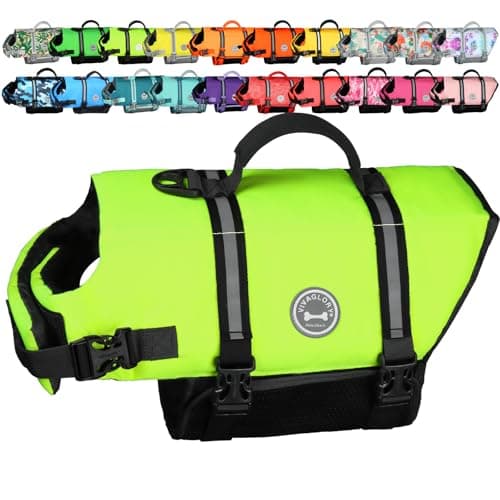 Image of VIVAGLORY Rip Stop Dog Life Jacket, Buoyancy Aid with Handle, Buoyancy for Doggy, Dog Life Jacket for Swimming & Boating, M, Bright Yellow