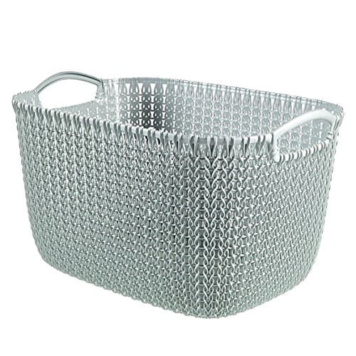 Image of Curver Knit Effect Kitchen, Living room, Bathroom, Bedroom, Utility Large Rectangular Storage Basket 19 Litres - Misty Blue