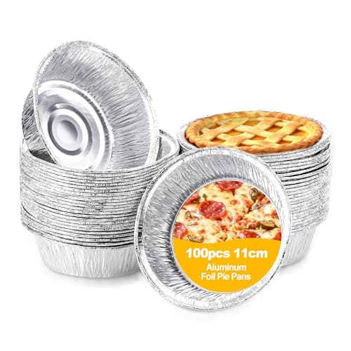 Image of Hejo 100 Pack Round Aluminium Foil Pie Dishes, 11cm Diameter Small Pie Tins for Oven, Air Fryer, Microwave, Fridge & Freezer, for Baking Mince Pies, Quiches, Tarts, Pastries and Cakes
