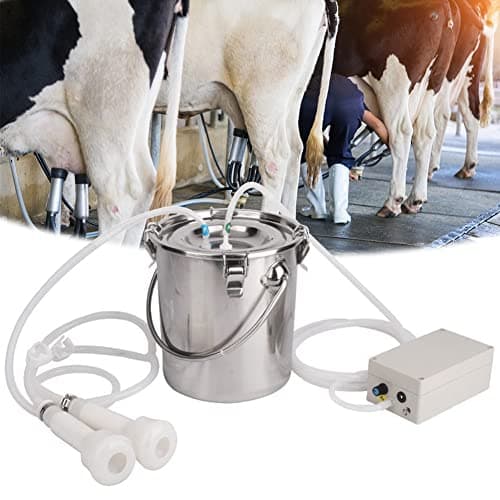 Image of Electric Milking Machine, 5L Cow Sheep Goat Milker, Portable Pulsation Vacuum Pump, Rechargeable Battery, Stainless Steel Milk Bucket with Adjustable Speed, for Sheep & Goat ( Grey : For Cattle , Size