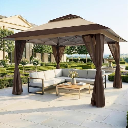 Image of CROWN SHADES 4m x 4m Pop Up Gazebo, Double Roof Pop Up Party Tent Canopy with Zipped Mesh Sides, Height-Adjustable Garden Shelter for Patio & Outdoor Events, Includes Carry Bag