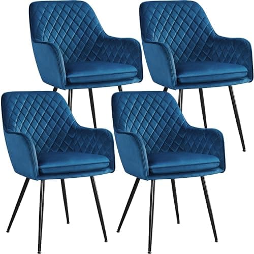 Image of Yaheetech Dining Chairs Set of 4 Kitchen Upholstered Velvet Chairs with Metal Legs for Dining Room Living Room Lounge, Blue
