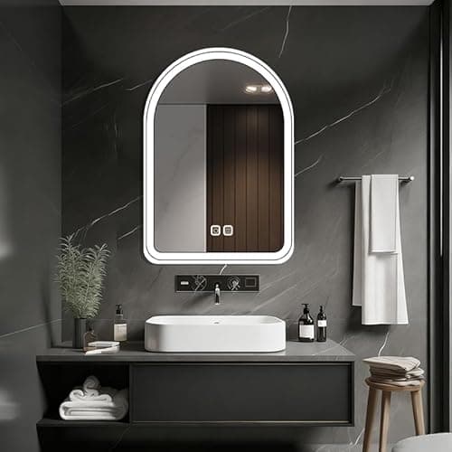 Image of HIGHBATH 40 x 60 cm Arched LED Mirror for Bathroom, Arched Lighted Vanity Mirror, Dimmable, Shatter-Proof, Anti-Fog, 3 Colors, Memory, White