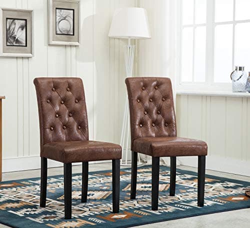 Image of Mcc Set of 2 Lined Fabric Dining Chairs With Solid Wooden Legs For Home & Commercial Restaurants [Brown* Blue* Red* Grey*] (Brown)