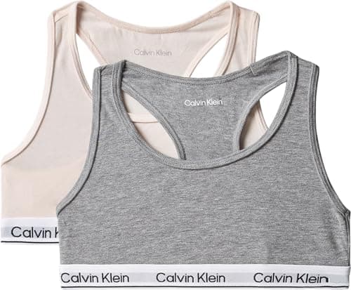 Image of Calvin Klein Girls’ 2 Pack Bralettes with Logo Band, Multicolor (Silverpeony/Greyheather), 8-10 Years