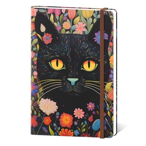 Image of Hnogri Lined Journal Notebook, Hardcover Journal for Women, 160 Pages Thick Paper, Medium 5.7 x 8.4 in, Cute Aesthetic Floral A5 Ruled Notebook for Writing Journaling Work School Office, Cute Cat