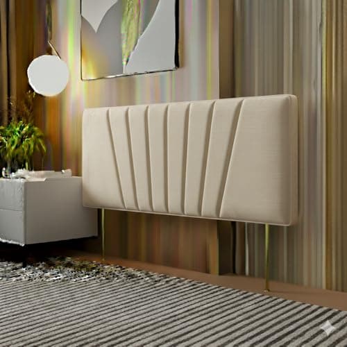Image of ZNX Sunrise Plush Velvet Fabric Padded Headboard 20 Inch High Upholstered Bed Headboard for Bedroom Soft Cushioned Fits 2ft6, 3ft, 4ft, 4ft6, 5ft & 6ft Beds (Cream, 6 Feet Super King)
