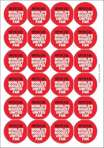 Image of World's Biggest United Fan Circular Matt Paper Stickers A4 Sheet of 24 (Each Sticker is 45mm Diameter) m