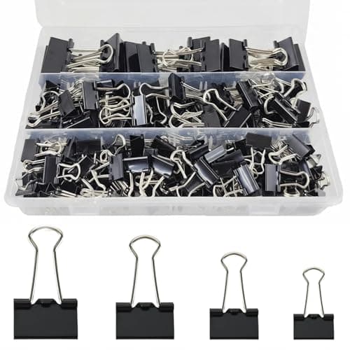 Image of 170Pcs Binder Clips,Assorted Sizes Bulldog Clips 32mm 25mm 19mm 15mm Metal Foldback Clips Paper Clips Clamps for Office Supplies, Home, Kitchen, Shops, School Document Organizing (Black)