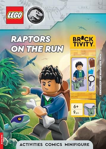 Image of LEGO® Jurassic World™: Raptors on the Run Activity Book (with Kenji minifigure, baby raptor and accessories) (LEGO® Minifigure Activity)