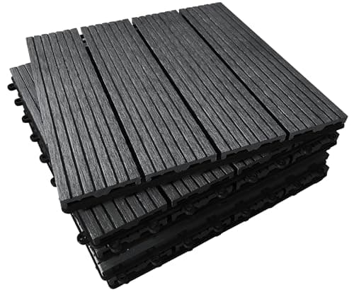 Image of CLICK-DECK Composite Decking Tiles 30x30cm Interlocking Outdoor Deck Tiles | Patio, Balcony, Roof Terrace & Hot Tub | Easy Tool-Free Installation | Low Maintenance, Weather-Resistant (36 Tiles, Ebony)