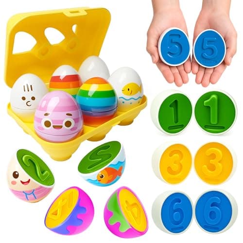 Image of Toyana Matching Eggs Baby Toy – Box of 6 Eggs (12 PCS) with Colourful Numbers Montessori Stacking Shape Sorter & Sensory Toy Fine Motor Skills Toy for Toddlers 6 Months Plus