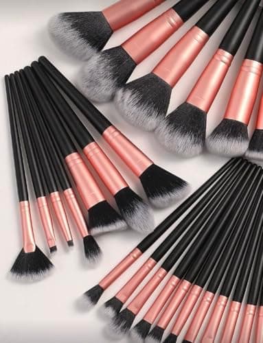 Image of Professional Makeup Brush Set, 32 Piece Rose Gold Collection with Black Handles, Sosft Premium bristles for Face and Eye Cosmetic Brushes for Foundation, Powder, Contour, Eyeshadow, Blush Application