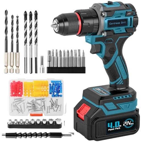 Image of Brushless Cordless Hammer Drill Set with 4.0Ah Large Battery, 21V Impact Drill Driver and Screwdriver Set, 25+3, 10mm Heavy Duty Chuck, 2 Speed 87 Accessories Power Combi Battery Drill kit for DIY