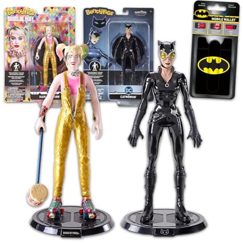 Image of DC Comics Collectible Figures Set - Bundle with Catwoman and Harley Quinn Action Figures Plus More | 7" Catwoman and Harley Quinn Bendy Figure Toys