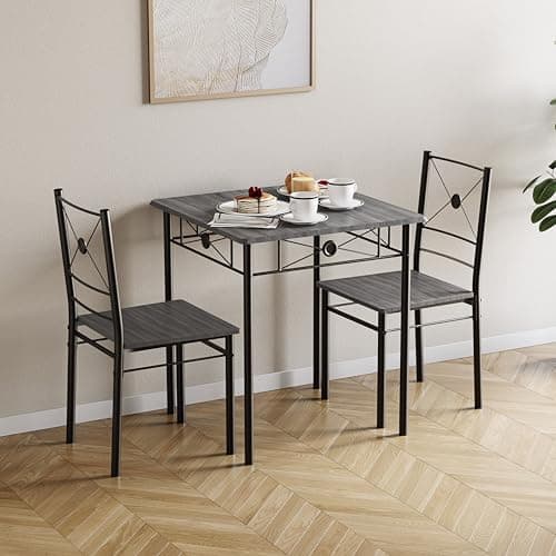 Image of Vida Designs Roslyn Dining Table and Chair Set, Kitchen Breakfast Modern Contemporary Furniture Set (Grey, 2 Seater)