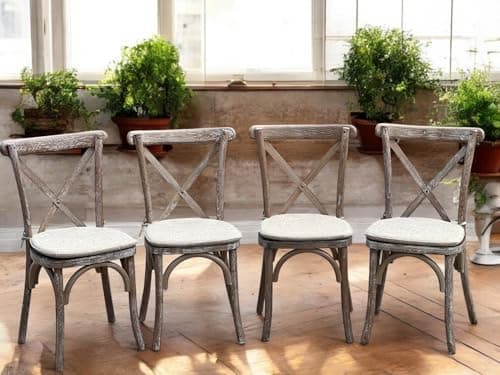 Image of Rustic Oak Cross Back Chair - French Chic Rustic Style Chairs - Tie On Seat Cushion - Set of 4