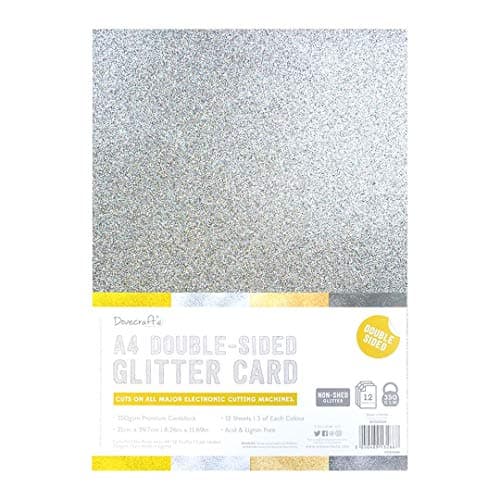 Image of Dovecraft A4 Double-Sided Glitter Card Gold, Silver, Rose Gold and Gunmetal - 350 GSM - Non Shed for Cricut, Brother and Silhouette for Party, Papercraft, Stationery and Home Décor, Metallic (12 Pack)