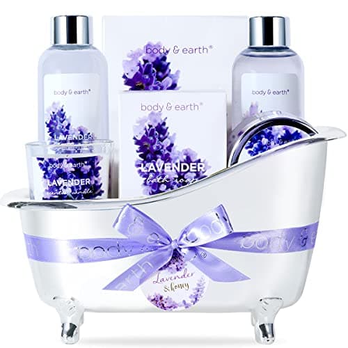 Image of BODY&EARTH Spa Gift Sets for Women,7PC Lavender Bath Sets for Women Gifts with Scented Candle,Shower Gel,Bath Salt,Bubble Bath,Body Lotion, Birthday Gifts for Her, Mothers Day Valentines Gifts for Him