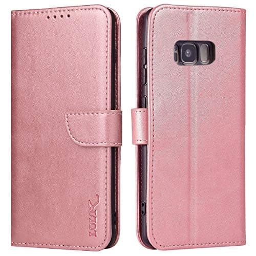 Image of LOLFZ Wallet Case for Samsung Galaxy S8, Vintage Leather Book Case with Card Holder Kickstand Magnetic Closure Flip Case Cover for Samsung Galaxy S8 - Rose Gold