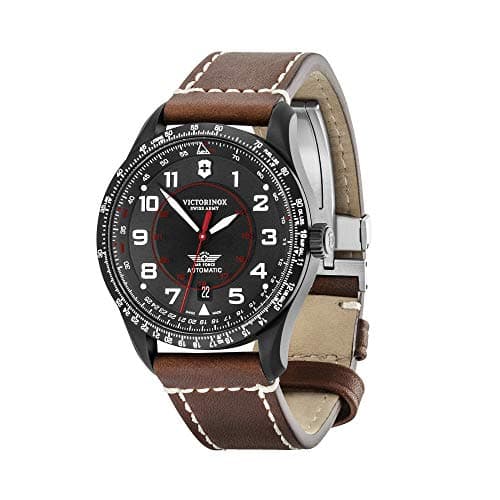 Image of Victorinox Men’s Watch Automatic AirBoss Mechanical, Ø 42 mm, Swiss Made, Water-Resistant up to 100 m, Sapphire Glass, Leather Strap, Black/Brown