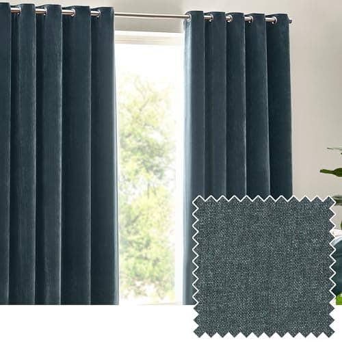 Image of Yard Heavy Chenille Eyelet Curtain Pair – Lined Room Darkening, Soft Velvet Home Décor (Marine - Width 117 x Drop 137cm)