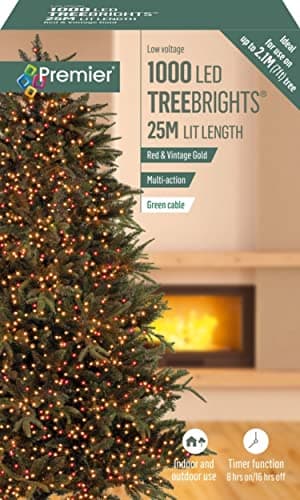 Image of 1000 LED 25m Premier TreeBrights Christmas Tree Lights Timer Red & Vintage Gold