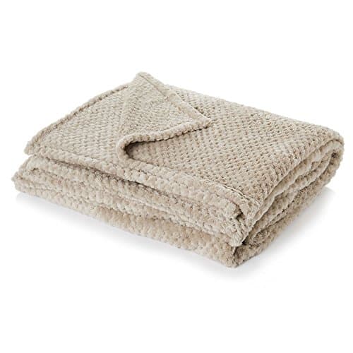 Image of Dreamscene Fleece Blanket Beige Throw, Soft Cosy Warm Throws for Sofas Honeycomb Waffle Mink Faux Fur Blanket for Bed Sofa Settee Fluffy Single Bed Throw, 125 x 150cm