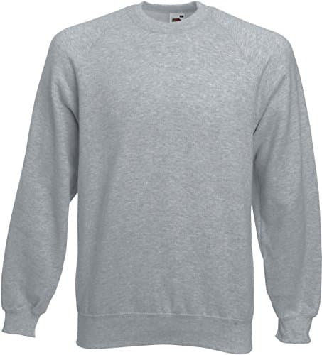 Image of Fruit of the Loom Raglan Sweatshirts in 12 Colours and Sizes S, M, L, XL and XXL, Heather Grey, S (Small), gray, S