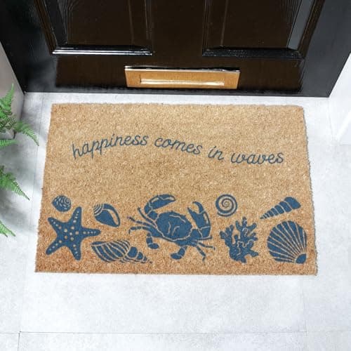 Image of Artsy Mats - Comes In Waves Doormat - Made from Tufted Coconut Fibre - Non-Slip Natural Rubber Backed Door Mats Indoor - Heavy Duty, Decorative Outdoor Mats (60x40cm)