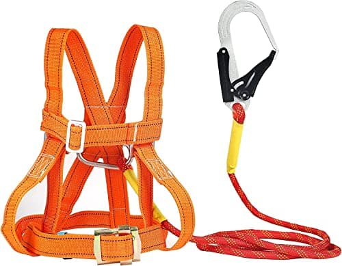 Image of Btstil Safety Harness Kits, Safety Fall Arrest Harness Full Body Height Fall Protection Safety Harness Aerial Work Fall Protection Rescue Harness Adjustable Belt with Hook (Big Buckle 1.6m)