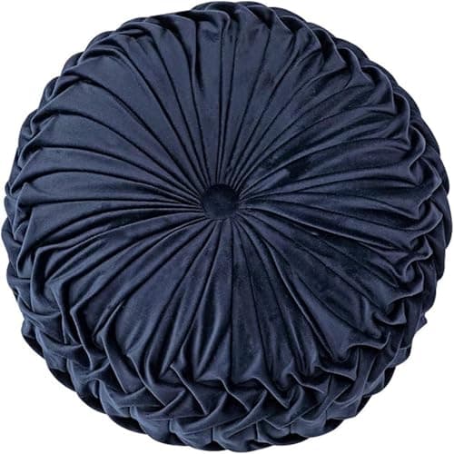 Image of Odaima Round Pillows Velvet Pleated Circle Pillow Chair Cushion Floor Pillows Home Decorations, For Living Room Couch Chair Bed Car(Navy Blue)