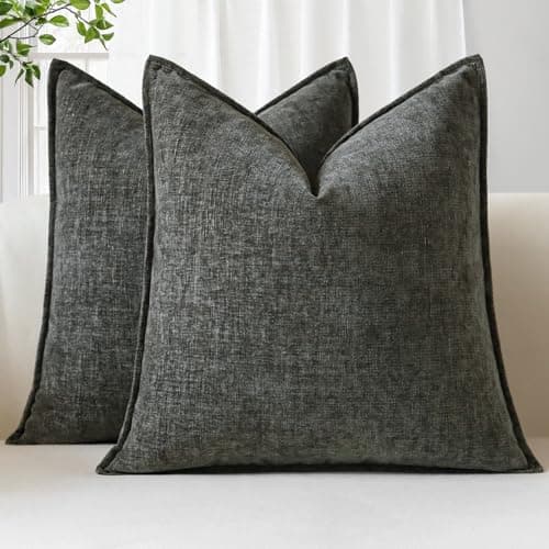 Image of Sungeek Set of 2 Soft Chenille Cushion Covers 40x40cm Square Decorative Throw Pillow Covers with Stitched Edge Solid Dyed Pillow Cases Covers for Home Decor Couch Sofa Bed Living Room, Dark Grey