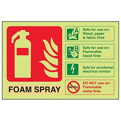 Image of V Safety Glow In The Dark Foam Spray Id Electrical Safe Fire Extinguisher Sign - 150mm x 100mm - Self Adhesive Vinyl