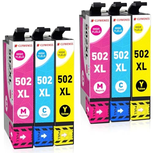 Image of Clywenss 502 XL Ink Cartridges Compatible with Epson 502XL 502 Multipack for Expression Home XP-5100 XP-5105 XP-5150 XP-5155 WorkForce WF-2860 WF-2865 WF-2880 WF-2885 DWF, 6-Pack (Cyan Magenta Yellow)