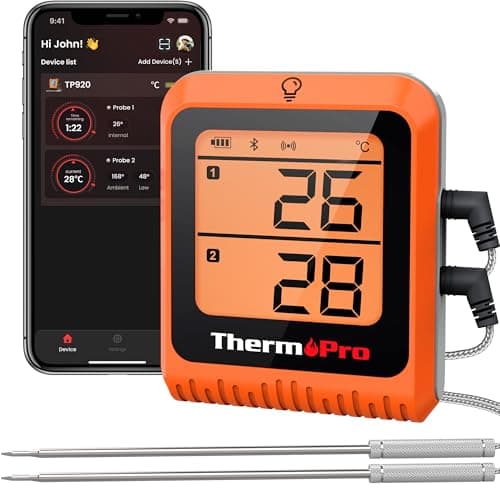 Image of ThermoPro TempPro TP25H2 Wireless Bluetooth BBQ Meat Thermometer 150m, Rechargeable Wireless Thermometer with Smart App, Dual Temperature Food Probes for Cooking