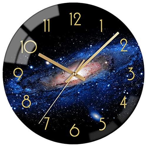 Image of VIKMARI Black Arabic Numerial Wall Clock 12 Inch Silent Quality Quartz Battery Operated Wall Clocks- Round Glass Wall Clocks for Kitchen, Living Room, Dining Room and Bedroom - Night Sky Pattern