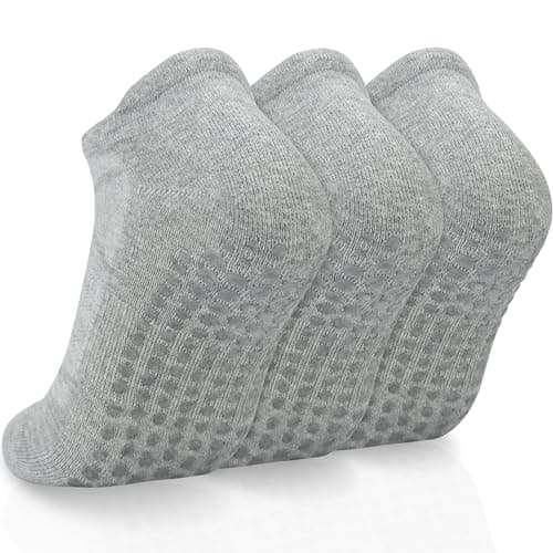 Image of srclo 3 Pairs Non Slip Grip Yoga Socks For Women&Men, Anti-slip Pilates Fall Prevention Socks for Running, Ballet, Dance, Hospital,Home Workout (UK, Numeric, 9, 12, Regular, Regular, 3 Light Grey)