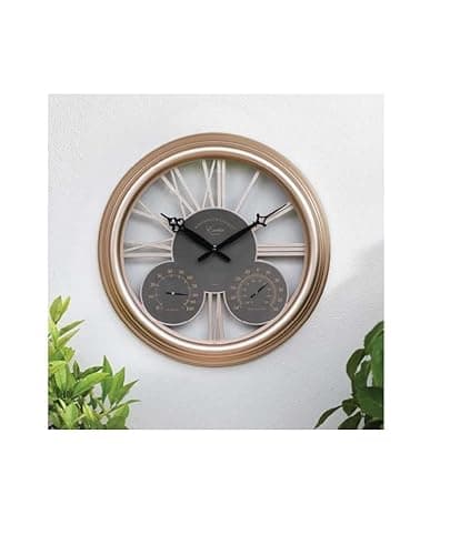 Image of Smart Garden Products 5160099 Outside In Exeter Wall Clock & Thermometer 15", Rose Gold