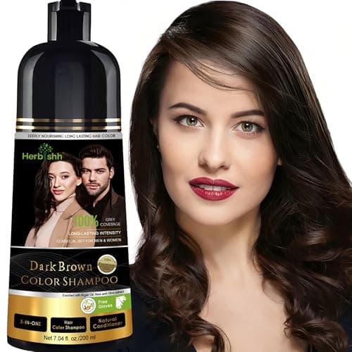Image of Herbishh Dark Brown Shampoo, Hair Dye Shampoo 3 in 1, 100% Grey Coverage, Hair Color for Men & Women, Long-lasting Color in 20-25 Mins, Ammonia-free, 200 ml
