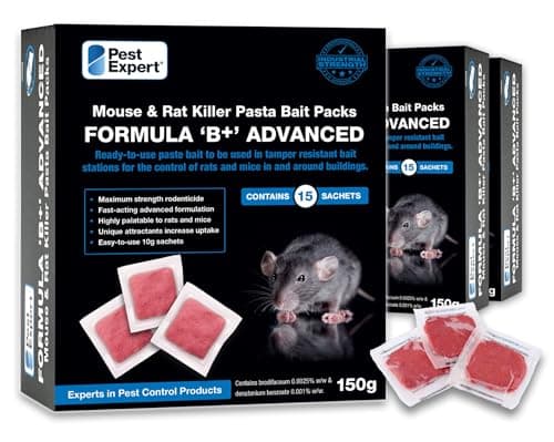 Image of Pest Expert Formula B+ Advanced Rat & Mouse Poison Pasta Bait Sachets 450g (3 x 150g) Maximum Super Strength - Single Feed Brodifacoum