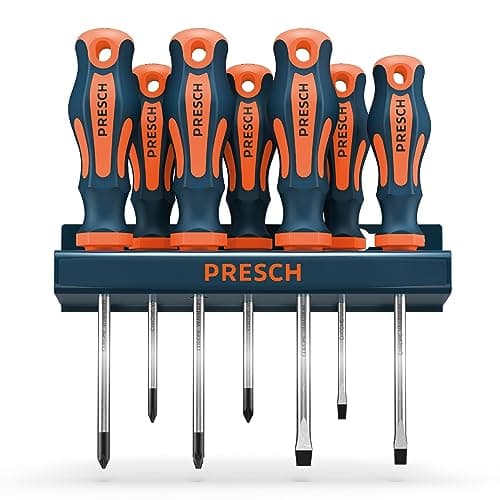 Image of Presch Screwdriver Set 7 Pcs. - Magnetic Screwdrivers with Wall Storage Tool Rack in Slot/Flat and PH Head