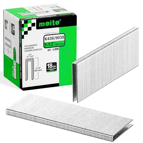 Image of meite 9038 Type 90/38 mm Narrow Crown Staples for Staple Gun 18 Gauge Galvanised Upholstery Staples for Furniture, Wood Box, Crafts DIY (4,000 Counts)