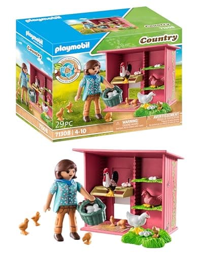 Image of Playmobil 71308 Country Hen House, a colourful chicken family for your farm - chicken coop with a rooster, hens, and chicks, fun imaginative role-play, playsets suitable for children ages 4+